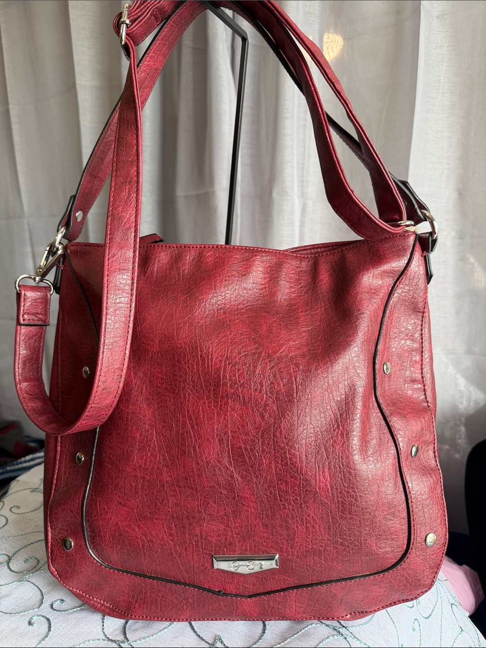 Jessica Simpson Red Leather-Effect Shoulder Bag